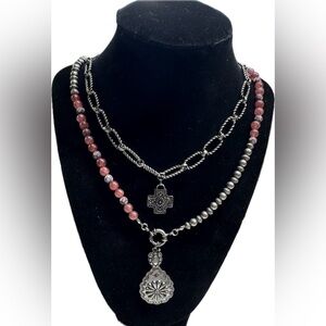 Shyanne Silver and Pink Multi-Layer Necklace